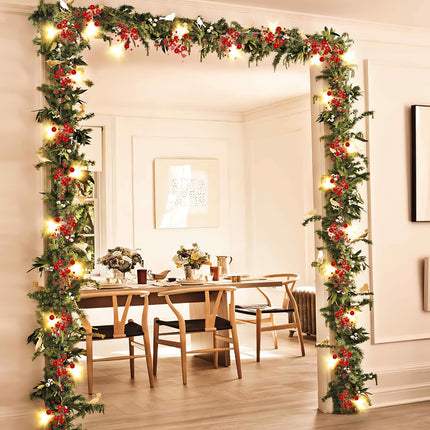 Mosoan 10FT 30 LED Christmas String Lights Battery Operated, 2 Light Modes Christmas Lighted Red Berry Garland for Christmas Tree Fireplace Decoration Indoor