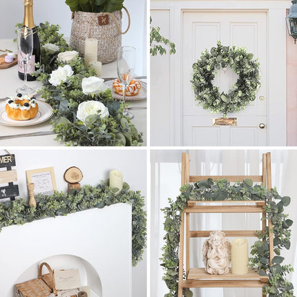 JPSOR 4pcs 26.4ft Artificial Eucalyptus Garland Greenery Garland Fake Eucalyptus Leaves for Wedding Arch Farmhouse Mantle Table Runner Centerpiece Home Party Christmas