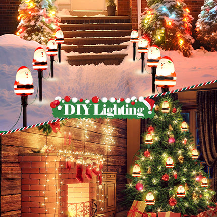 2-Pack Christmas Pathway Lights Outdoor with 5 Santa Lights, 10FT Santa Claus String Lights with Stakes, Plug in LED Xmas Path Lights, Waterproof Outside Christmas Decorations for Yard Lawn Walkway