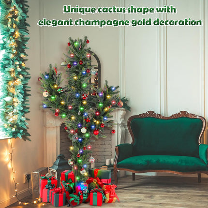 Hotop 5 FT Artificial Cactus Christmas Tree with 100 LED Lights Pre-Lit Cactus Xmas Tree for Christmas Holiday Decoration(Classic Pine Needles)