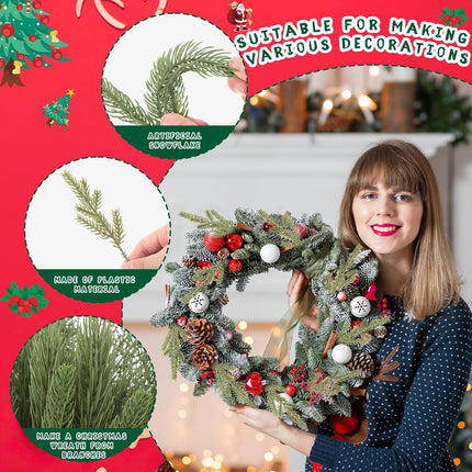 200 Pieces Faux Christmas Picks and Sprays Christmas Pine Needles Artificial Pine Branches Pine Sprigs Christmas Picks Fake Greenery Picks and Sprays for DIY Garland Wreath Decor, 8 Styles