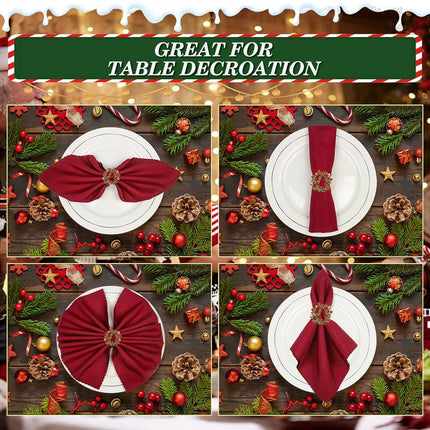 KPOSIYA 16pcs Christmas Wreath Napkin Rings Set of 8 and 8 Christmas Napkins Cloth, Napkins holdes for Dinning Table Setting Decoration, Xmas Dinner Tables Rings for Winter Party