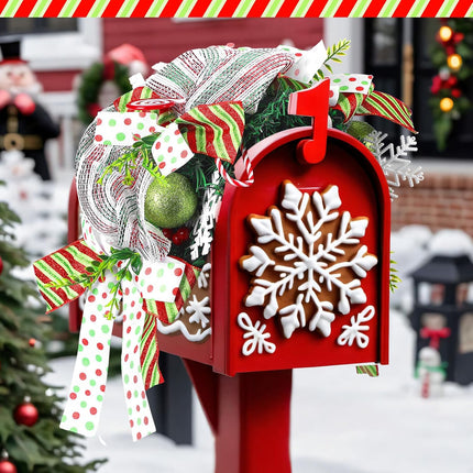 35 Inches Christmas Mailbox Swag Artificial Candy Green Red Dot Christmas Swag Wreath with Pine Needles Pinecones Berries and Bow Front Door Hanging Decoration for Xmas Fireplace