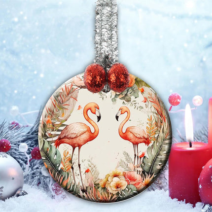Ceremic Ornaments Crafts Round Porcelain Christmas Decorations Home Hanging Jewelry Souvenir Flamingos Circle Christmas Wreath