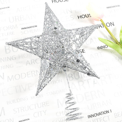 Resinta Metal Glittered Christmas Tree Topper Hallow Wire Star Topper for Christmas Tree Ornament (Silver)