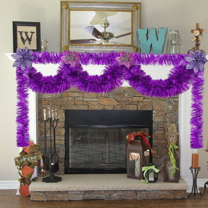 26.2 Ft Tinsel Garland Decoration for Holiday Tree Walll Home Office Event, Christmas, Birthday, Weddings, Party Decorations, Fluffy Twist for All-Season Indoor Outdoor Events - Purple