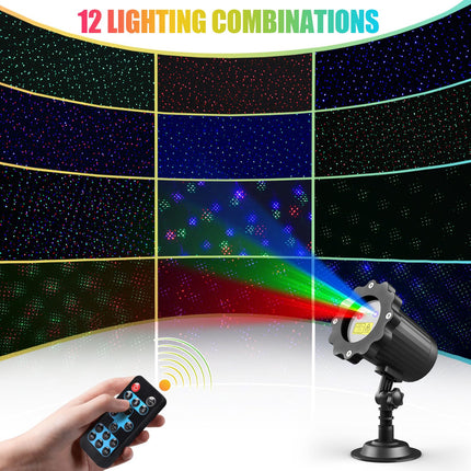 Laser Christmas Projector Lights Outdoor,12 Effect Moving RGB Lights Show Laser Projection Light with RF Remote and Timer,Waterproof Firefly Laser Landscape Lights for Holiday Party Garden Decor