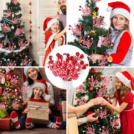 Zeyune 20 Pcs Christmas Tree Decoration Sequins Ball Curly Pick Christmas Glitter Berries Spiral Stem Christmas Tree Ornaments Topper Star Home Office Party Decorations s(Red and White)