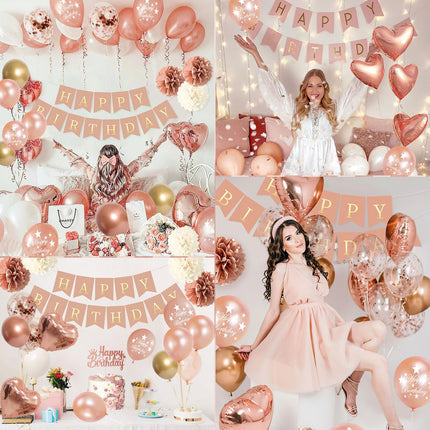 AivaToba Rose Gold Birthday Decorations, Set of 70 Birthday Decorations, Birthday Balloon Set for Party Decoration
