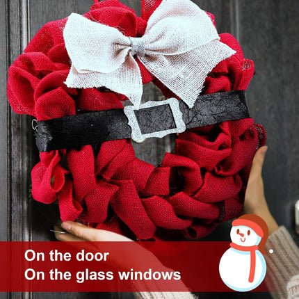 Riceshoot Santa Wreath 15.7 Inch Christmas Front Door Wreath Decoration Red Burlap Wreath Black Belt Silver Buckle Holiday Wreath for Christmas Indoor Outdoor Home Office Wall Wedding Holiday Party