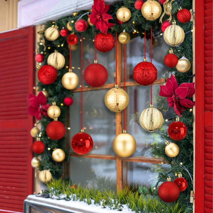36 Pcs Christmas Hanging Balls Ornaments for Ceiling, Shatterproof Christmas Balls, Hanging Ceiling Xmas Ball for Xmas Tree Holiday Party Indoor Decorations(Red, Gold)