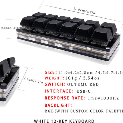 12 Key Mechanical Gaming Keyboard One Handed Keypad USB-C Wired OSU Keypad Programmable and Hot Swappable Keyboard.