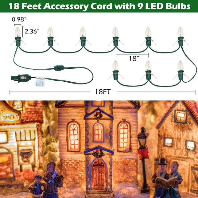 Meonum Accessory Cord with 9 LED Light Bulb, 16.4Ft C7 Christmas Village Lights Cord with Clip, Blow Mold Lights for Halloween Christmas Village Houses, Pumpkin Skeleton Holiday Decoration, Green
