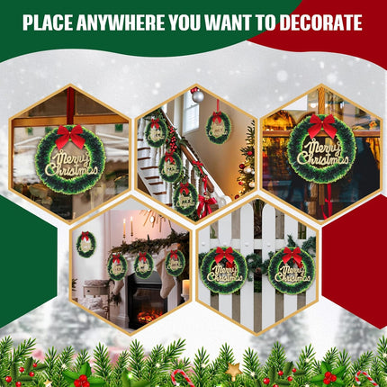 Jenaai 24 Pcs Christmas Wreath for Front Door 10" Artificial Christmas Wreath with Red Bow Hanging Winter Crafts for Indoor Outdoor Home Window Wall Holiday Decoration s (Green)