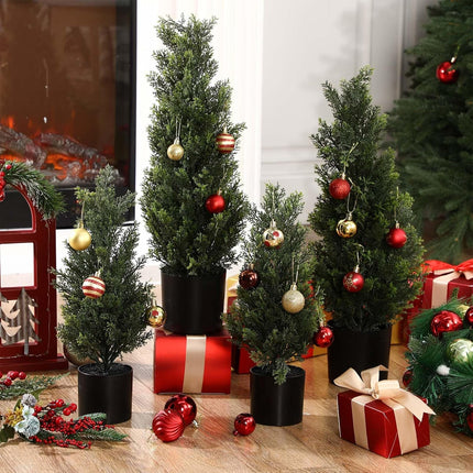 Riceshoot 4 Pcs Artificial Topiary Trees Artificial Cedar Trees UV Resistant Potted Faux Trees Plants Fake Shrub Trees Plastic Green Pine for Porch Garden Office Front Door Indoor Decor (1.5ft,2ft)