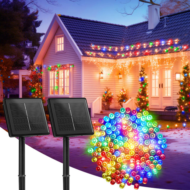 2-Pack 480LED 170FT Total Solar Outdoor Lights IP65 Waterproof Solar Powered Lights with 8 Lighting Modes for Party Garden Yard Home Holiday Tree Decoration Lighting, Multicolor
