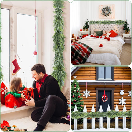 9FT Christmas Garland, Eucalyptus Garland Cedar Garland Faux Pine Handmade Cypress Garland for Mantle Stairs Wall Table Indoor Outdoor Christmas Decor Xmas Decorations