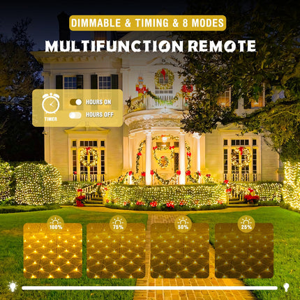 JMEXSUSS 360 LED Net Lights Outdoor Mesh Lights, 12 ft x 5 ft Christmas Net Lights Outdoor Connectable Plug in, Warm White Net Lights for Bushes Christmas Tree Decoration（Transparent Wire）