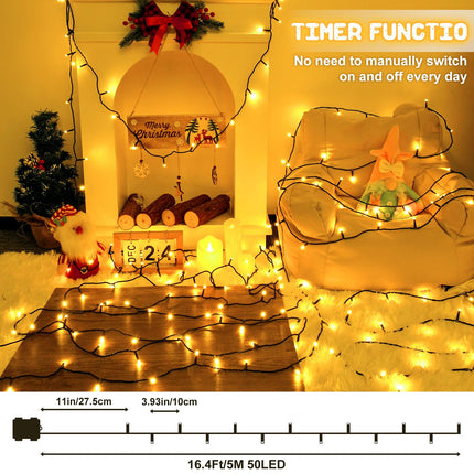 8 Modes Christmas String Lights Battery Operated Christmas Lights with Timer 16.4Ft2 Total 100LED 33Ft Waterproof Fairy Lights Outdoor Indoor for Christmas Decor, Warm White, 2-Pack