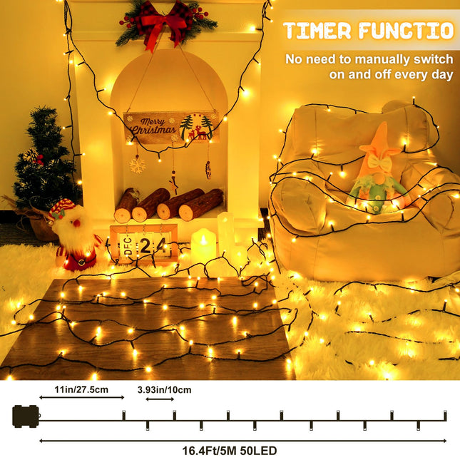 8 Modes Christmas String Lights Battery Operated Christmas Lights with Timer 16.4Ft2 Total 100LED 33Ft Waterproof Fairy Lights Outdoor Indoor for Christmas Decor, Warm White, 2-Pack