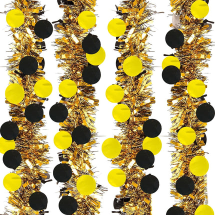 Gold Black Party Decorations - 26.4 Ft Black Gold Tinsel Garland Shiny Hanging Metallic Tinsel Ornaments for Christmas Year Eve Party Supplies