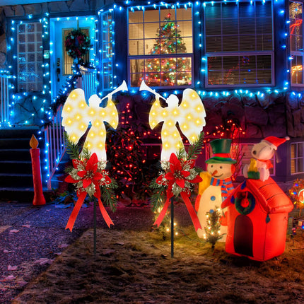 2 Pack Solar Christmas Angel Stake Lights, Solar Powered Led Xmas Angel Metal Stake Lights with Poinsettia, Outdoor Christmas Yard Pathway Lights Decorations for Garden Yard Lawn, 32 Inches