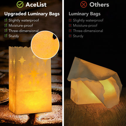 AceList 30 PCS Luminary Bags with 30 PCS Flameless Candles Flickering Tea Lights Candles Battery Operated LED Tea Lights for Wedding Party Valentine's Day, Christmas Decoration - Meteor
