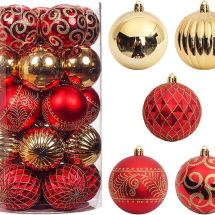 20 pcs Christmas Tree Balls, 3.16" Shatterproof Christmas Ornament Decorations for Christmas Tree Hanging Decorative Red Gold Bauble Set for Home Party Wedding Decor