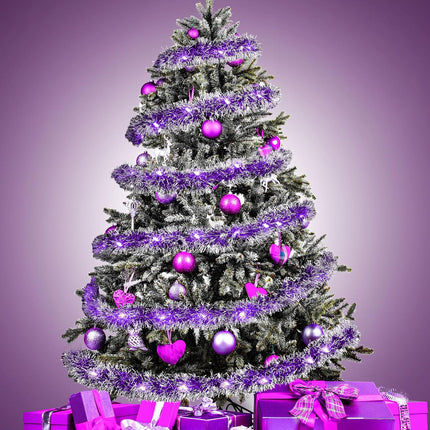 Ceenna 32.8 Feet by 3.5 Inch Christmas Tinsel Garland with 32.8 Feet 100 LED Lights for Xmas Tree Party Christmas Decorations, Room Decor, Wedding, Birthday, Party Supplies (4 Pcs,Purple)