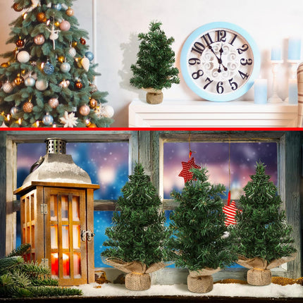 Tabletop Mini Christmas Tree Artificial Mini Xmas Pine Tree Miniature Pine Christmas Tree with Linen Base for Christmas Decorations Indoor Home Kitchen Dining Table(6 Pcs,11.81 Inch)