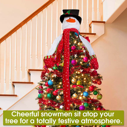 Bimkole Christmas Tree Topper Snowman Hugger Xmas Holiday Home Decoration with Large Hat Winter Wonderland Party Decoration Ornament Supplies