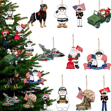 30 Pcs Marines Christmas Ornaments Marine Crops Decorations for Christmas Tree Army Military Sign American Flag Boots Snowman Santa Hanging Christmas Party Decor Xmas Indoor