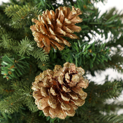 12 Pcs Christmas Pine Cones Picks Gold Glitter 2.4 x 3.15 Inches Pinecone with Wired Pick Artificial Christmas Tree Decorations Ornaments Holiday Centerpiece for Craft Garland Wreath DIY