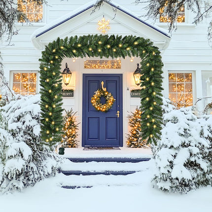 9 Ft Prelit Christmas Garland Artificial Xmas Garland Chritmas Tinsel Pine Garland Decoration with 50LED Warm Lights and Timer Xmas Garlands for Home Garden Holiday Indoor Outdoor Decor