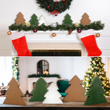 5 Pcs Christmas Table Decorations Christmas Tree Wooden Farmhouse Table Centerpiece Rustic Xmas Tree Wooden standing Table Decors Farmhouse Holiday Wood Christmas Tree Signs for Tiered Tray