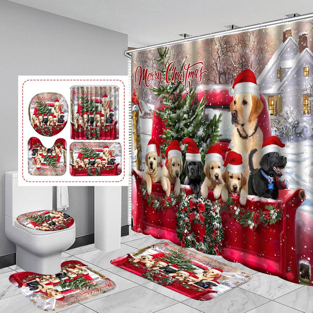 beifivcl Christmas Shower Curtain, Xmas Wreath Dog Shower Curtain, Merry Christmas Bathroom Set Decor with Xmas Tree Red Vintage Truck Shower Curtain, Year Winter for Home Decor,72x72 Inches