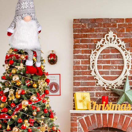 Whaline Christmas Tree Topper Large Swedish Tomte Gnome Santa Ornament 23 Inch Plush Scandinavian Christmas Hanging Decoration with Gray Snowflake Hat And Legs for Xmas Party Home Fireplace Table