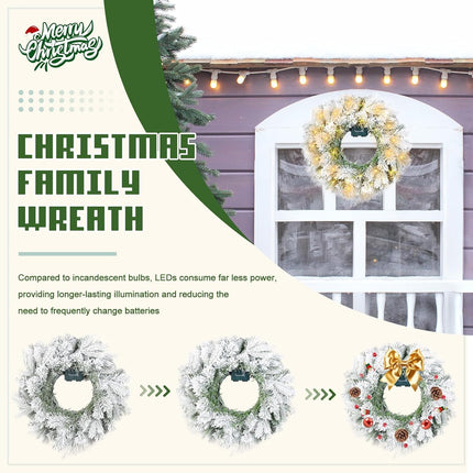 Christmas Wreaths for Front Door,Winter White Flocked Christmas Wreath with 50 LED Lights,Battery Powered Wreath Holiday Decor - Christmas 20 inch Wreath