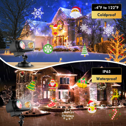 Christmas Projector Lights Outdoor, 2 in 1 HD Effect Holiday Projector, 80 HD Patterns 10 Water Wave Effects, with Remote Control, Timer Memory Function, 10 Slides for Various Festive