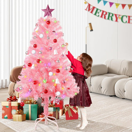 Pink Christma Tree 4 ft,Kids Christmas Tree,4 Ft Christmas Tree with Lights,Pink Christmas Decorations (Balls, Stars, and Ornaments) Small Christmas Tree with Lights 4ft