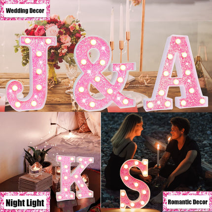 Pink Light Up Letters, Glitter Alphabet Letter Sign Pink LED Marquee Letter Lights Battery Powered for Night Light Girls Bedroom Birthday Party Wedding Home Christmas Decorations for Her-Pink B