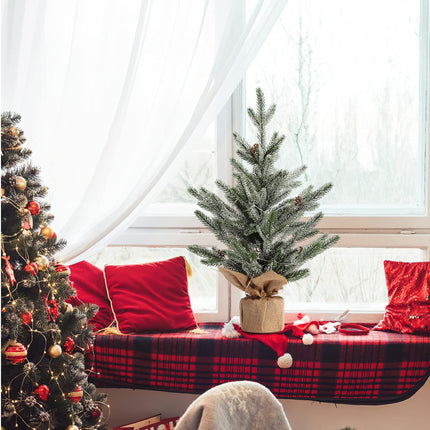 LinTimes 24 Inch Table Top Small Christmas Tree with 50 LED Lights, Prelit Mini Christmas Tree Frosted Pine Tree with Red Berries for Home Table Centerpiece Dining Room Office Desk Decorations