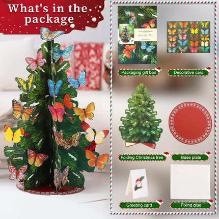 Pop Up DIY Folding Christmas Tree 19.7 Inch Fall Holiday Tree Home Decorations，with Butterfly，Christmas Decoration, Cards,Envelopes，for Christmas Indoor Outdoor Decoration (Butterfly)