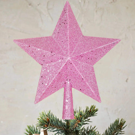 Artiflr 10Inch Christmas Tree Topper, Pink Star Tree Topper Glittered Christmas Tree Decorations for Indoor Home Décor (Pink)