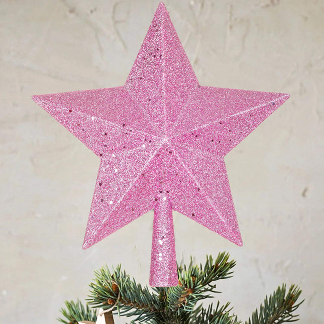 Artiflr 10Inch Christmas Tree Topper, Pink Star Tree Topper Glittered Christmas Tree Decorations for Indoor Home Décor (Pink)