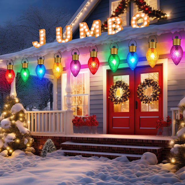 Minetom Strawberry C9 Christmas Jumbo Lights, 2 Pack 10.5 Feet 5 Lights Multicolor Bulb Christmas Pathway Lights Outdoor C7 Lights Covered Jumbo Multicolor Light Bulb Decorations for Lawn Outside