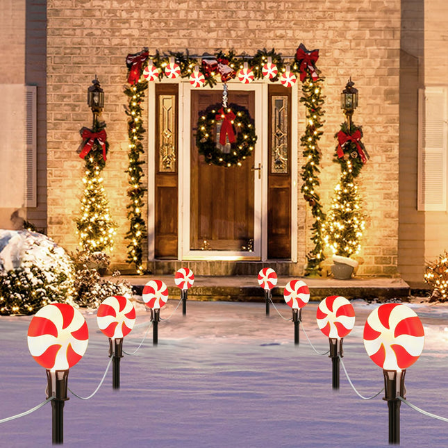 Christmas Lollipop Pathway String Lights, 15.5FT Outdoor Candy Lights with 10 Lights, Connectable Path Lights with Stakes, Festive Waterproof Decoration for Yard, Garden, Xmas Tree