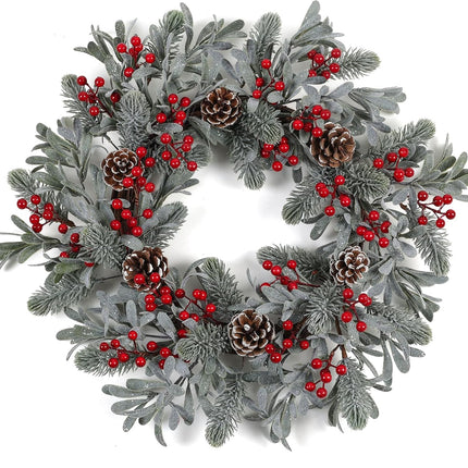 Artificial Christmas Wreath 20 Inch Christmas Wreaths for Front Door Winter Wreath with Red Holly Berries Pine Cones for Front Doors Xmas Winter Holiday Indoor and Outdoor