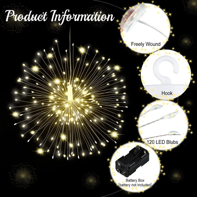 Treela Firework Lights Copper Wire Lights Waterproof 120 LED Lights 8 Modes Dimmable String Fairy Lights with Remote Control for Christmas Indoor Outdoor Tent Patio Decor