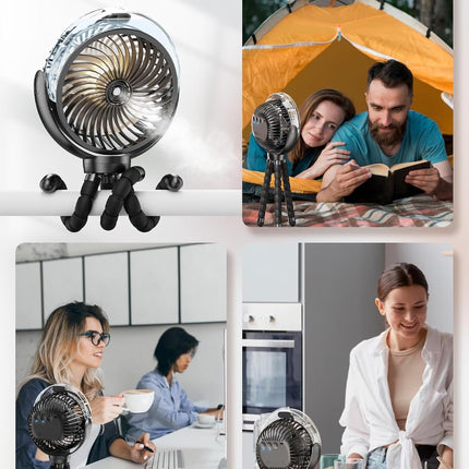 Misting Stroller Fan, 6000Mah Battery Operated Portable Fan With Light 360° Pivoting, Personal Fan With Flexible Tripod For Baby